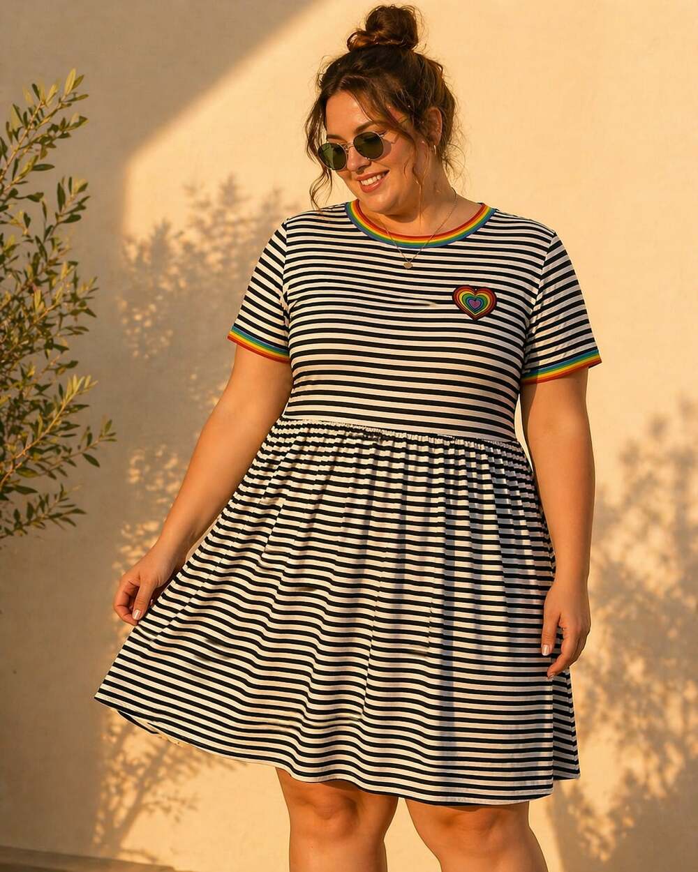 Hot Topic Rainbow Heart Striped Skater Dress XL Emo Alt Pride Goth